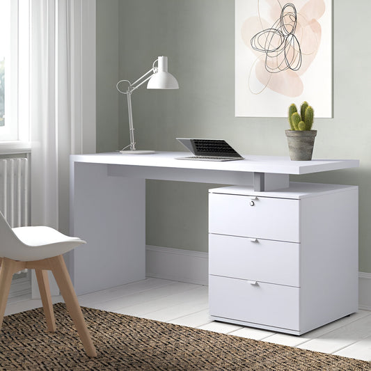 White Office Desk with Lockable Drawer