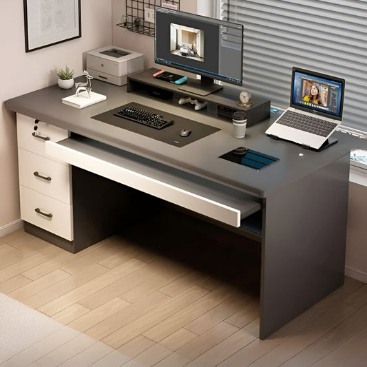 Modern Wide Work Desk with Drawers and Shelf